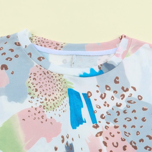 Paint Leopard Print Folded Sleeve Detailed Top - Picture 5 of 6